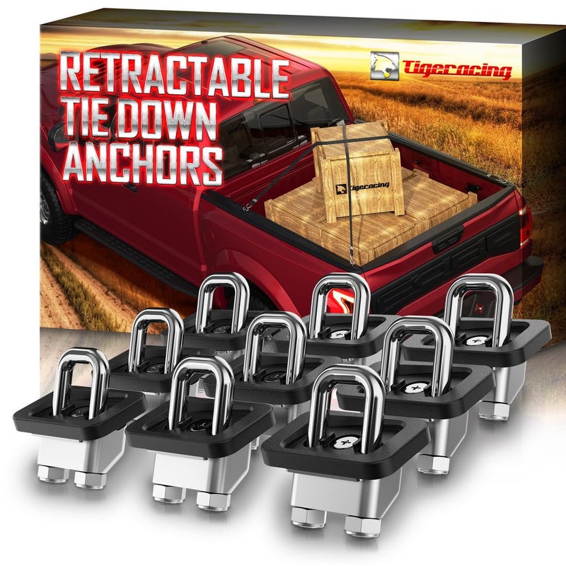 Tigeracing 23146899 Inner Bed Tie Down Anchors Retractable Truck Bed Side Wall, Not Fit Top Rail - D Ring- All Metal 3000 LBS Capacity 9 Pieces - Image 1